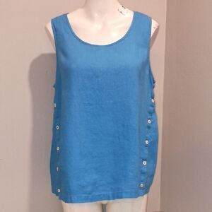Rachel By Rachel Roy Women's Blouse Size Large 100% Linen Blue Top Spring